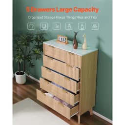 SucceBuy 5/6 Fluted Drawer Dresser Wooden Chest of Drawers with Sliding & Anti-tip Device for Living Room Hallway Light Wood