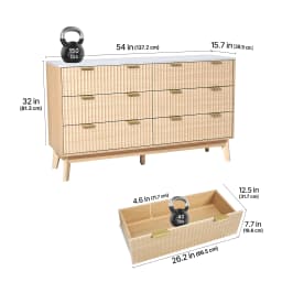SucceBuy 5/6 Fluted Drawer Dresser Wooden Chest of Drawers with Sliding & Anti-tip Device for Living Room Hallway Light Wood