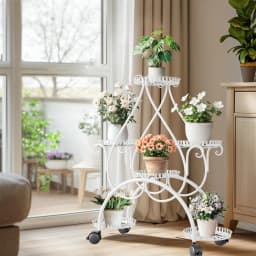 6 Potted Metal Plant Stand Garden Cart with Wheel for Living Room Balcony Garden Flower Pot Plant Holder Display Rack