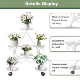 6 Potted Metal Plant Stand Garden Cart with Wheel for Living Room Balcony Garden Flower Pot Plant Holder Display Rack