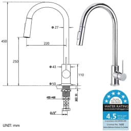 **Sydney Stock** KYLINS Pull Out Single Lever Kitchen Faucet Sink Tap Chrome Stainless steel 2 Mode kitchen mixer WELS WaterMark