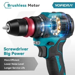 YOFIDRA Brushless Electric Drill Screwdriver 10MM Handheld Cordless Impact Drill Woodworking Power Tool For Makita 18V Battery