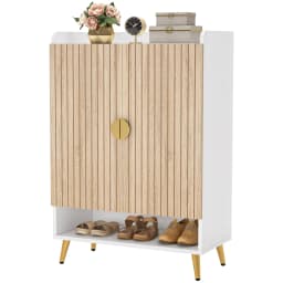 Tribesigns Shoe Cabinet with Doors, 7-Tier Shoe Storage Cabinet with Adjustable Shelves, Wooden Shoes Rack Shoe Storage Organize