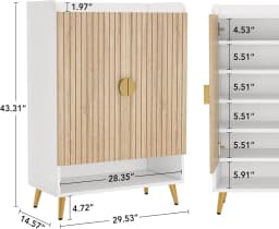 Tribesigns Shoe Cabinet with Doors, 7-Tier Shoe Storage Cabinet with Adjustable Shelves, Wooden Shoes Rack Shoe Storage Organize