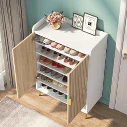 Tribesigns Shoe Cabinet with Doors, 7-Tier Shoe Storage Cabinet with Adjustable Shelves, Wooden Shoes Rack Shoe Storage Organize