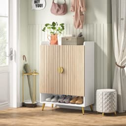 Tribesigns Shoe Cabinet with Doors, 7-Tier Shoe Storage Cabinet with Adjustable Shelves, Wooden Shoes Rack Shoe Storage Organize