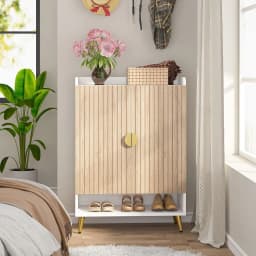 Tribesigns Shoe Cabinet with Doors, 7-Tier Shoe Storage Cabinet with Adjustable Shelves, Wooden Shoes Rack Shoe Storage Organize