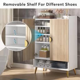 Tribesigns Shoe Cabinet with Doors, 7-Tier Shoe Storage Cabinet with Adjustable Shelves, Wooden Shoes Rack Shoe Storage Organize