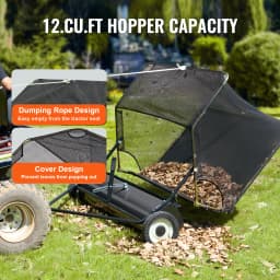 SucceBuy 42 inch Lawn Sweeper Tow Behind 26cu.ft. Large Pull Behind Heavy Duty Leaf Grass Collector for Picking Up Debris Grass