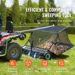SucceBuy 42 inch Lawn Sweeper Tow Behind 26cu.ft. Large Pull Behind Heavy Duty Leaf Grass Collector for Picking Up Debris Grass