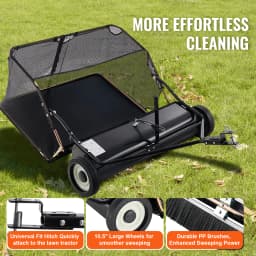 SucceBuy 42 inch Lawn Sweeper Tow Behind 26cu.ft. Large Pull Behind Heavy Duty Leaf Grass Collector for Picking Up Debris Grass