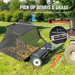 SucceBuy 42 inch Lawn Sweeper Tow Behind 26cu.ft. Large Pull Behind Heavy Duty Leaf Grass Collector for Picking Up Debris Grass
