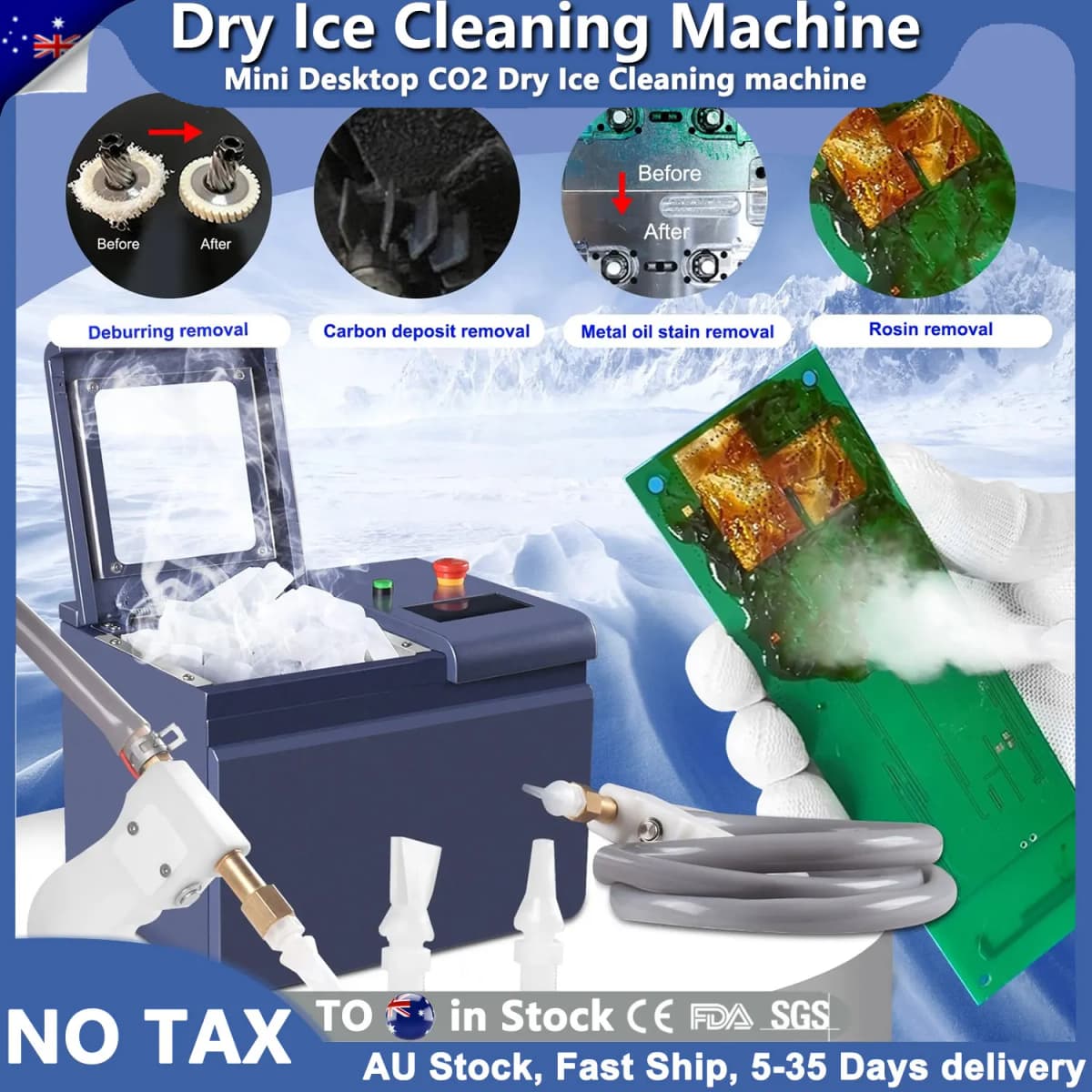 Mini Desktop CO2 Dry Ice Cleaning Machine High-Efficient PCB Oil Carbon Stain Plastic Burrs Remover for Electronics