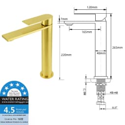 **Sdyney Stock** KYLINS Brushed Gold Nickel Gun Metal Chrome Black High Tall Basin Mixer Tap Tapware Faucet WaterMark Wels