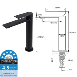 **Sdyney Stock** KYLINS Brushed Gold Nickel Gun Metal Chrome Black High Tall Basin Mixer Tap Tapware Faucet WaterMark Wels