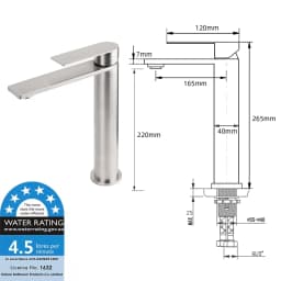 **Sdyney Stock** KYLINS Brushed Gold Nickel Gun Metal Chrome Black High Tall Basin Mixer Tap Tapware Faucet WaterMark Wels