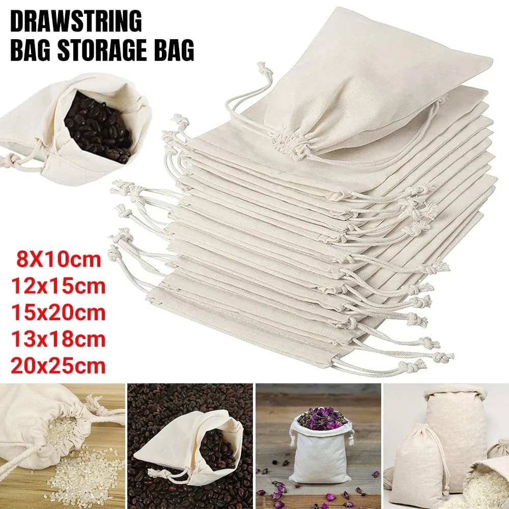 30PCS Drawstring Storage Bags Calico Bags Natural Linen Tote Gift Bag Bulk