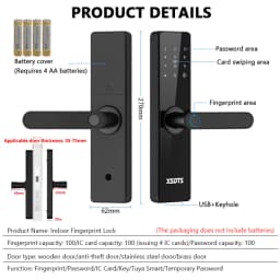 XSDTS Electronic Smart Door Lock With Biometric Fingerprint Smart Card Password Key Unlock USB Tuya APP Emergency Charge Lock