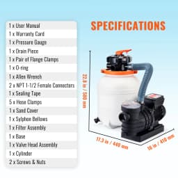 SucceBuy Sand Filter Pump 12/14/16inch Swimming Pool Pumps System&Filters Combo Set for Domestic & Commercial Above Ground Pools