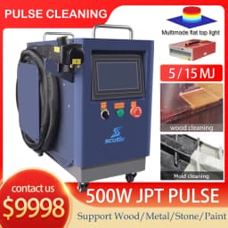 500W JPT Pulse Laser Cleaning Machine Pulsed Cleaner for Wood Cleaning Rust/Paint/Oxide Removal 15MJ 5MJ Double Pendulum Head