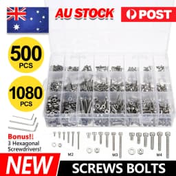 1080pcs M2/M3/M4/M5 Stainless Steel Bolts Nuts Screws Hex Head Assorted Kit Set
