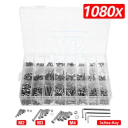 1080pcs M2/M3/M4/M5 Stainless Steel Bolts Nuts Screws Hex Head Assorted Kit Set