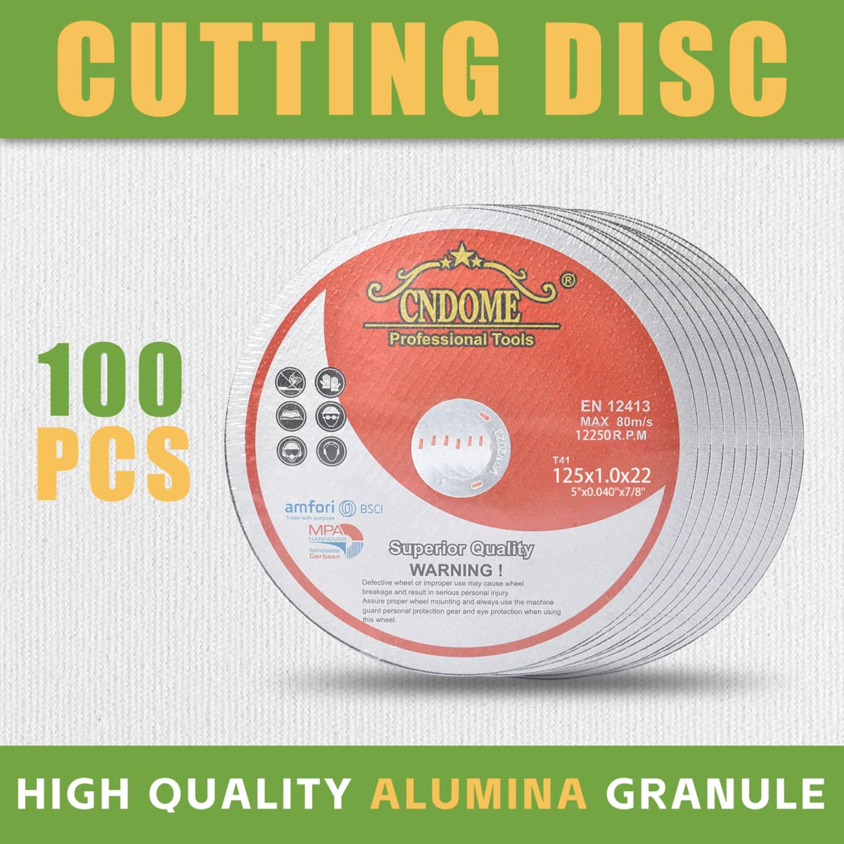Cut off Wheels Metal And luminum oxide Cutting Disc 100 Pack 5" x 7/8"