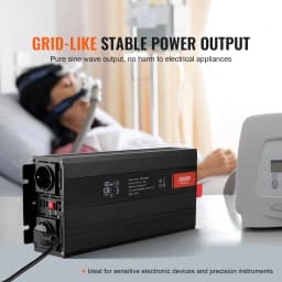 SucceBuy Pure Sine Wave Inverter 300Watt with2AC Outlets 2USB Port 1 Type-C Port Remote Control Small Home Devices