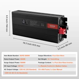 SucceBuy Pure Sine Wave Inverter 300Watt with2AC Outlets 2USB Port 1 Type-C Port Remote Control Small Home Devices