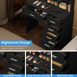 Black Dressing Table LED Makeup Mirror Set Vanity Desk 10 LED Bulb and 5 Drawers