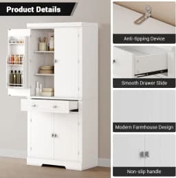 72" Tall Kitchen Pantry Storage Cabinet, Kitchen Storage Cabinet with a Large Drawer, 2 Cabinets, 6 Door Shelves for Kitchen