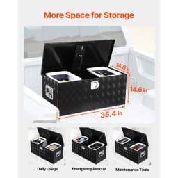 SucceBuy  Heavy Duty Aluminum Truck Bed Tool Box Stripes Plated Tool Box with Handle Storage Toolbox Chest Organizer for Trailer