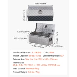 SucceBuy  Heavy Duty Aluminum Truck Bed Tool Box Stripes Plated Tool Box with Handle Storage Toolbox Chest Organizer for Trailer