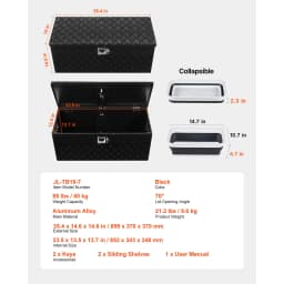 SucceBuy  Heavy Duty Aluminum Truck Bed Tool Box Stripes Plated Tool Box with Handle Storage Toolbox Chest Organizer for Trailer