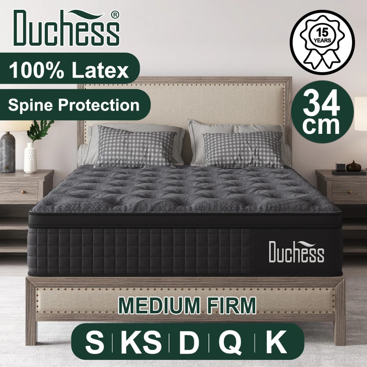 Duchess Mattress Spring Latex Gel Memory Foam Bed Queen Double King Single 34cm