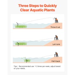 SucceBuy Lake Weed Cutter Pond Aquatic Plant Cutting Tool Sharp and Heavy-Duty Steel Blades Pond Rake w/Throw Rope for Cattail
