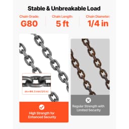 SucceBuy 1/4in x 5ft Chain Sling Lifting Chains with 4 Leg Grab Hooks Adjustable G80 Alloy Steel Lifting Chain for Cargo Towing