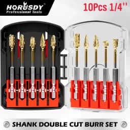 HORUSDY 10-Pieces Titanium Gold Carbide Burr Set 1/4" Hex Change Shank Die Grinding Bit