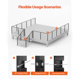 VEVOR 1Pc Cable Railing Post Stair Railing Post Stainless Steel Cable Rail Post with Horizontal and Curved Bracket Black/Silver