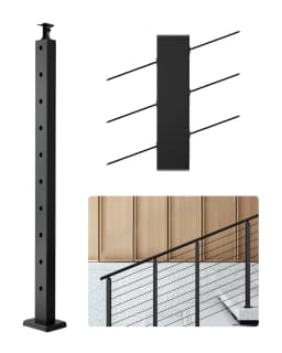 VEVOR 1Pc Cable Railing Post Stair Railing Post Stainless Steel Cable Rail Post with Horizontal and Curved Bracket Black/Silver