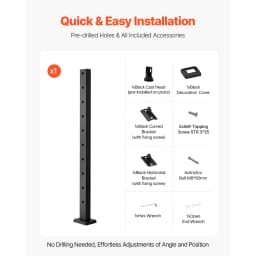 VEVOR 1Pc Cable Railing Post Stair Railing Post Stainless Steel Cable Rail Post with Horizontal and Curved Bracket Black/Silver
