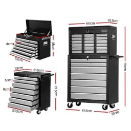 17 Drawer Mobile Tool Cabinet Chest Trolley Garage Storage Organizer Grey