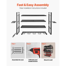 SucceBuy 4-Layer Power Tool Organizer Wall Mount Tools Storage Rack with 4 Drill Holders & Hook Racks for Garage Workbench