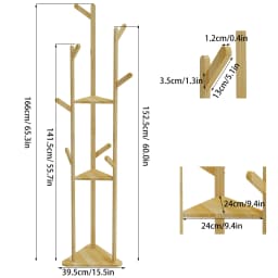 Tree Standing Coat Hanger Rack with 10 Hooks And Shelves Garment Clothes Storage Stand for Home Organization