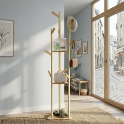 Tree Standing Coat Hanger Rack with 10 Hooks And Shelves Garment Clothes Storage Stand for Home Organization