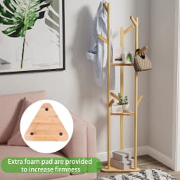 Tree Standing Coat Hanger Rack with 10 Hooks And Shelves Garment Clothes Storage Stand for Home Organization