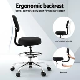 Ergonomic PU Black Office Chair Drafting Computer Standing Desk Adjustable Swivel Mesh Back Support High Comfort Home Office Seat