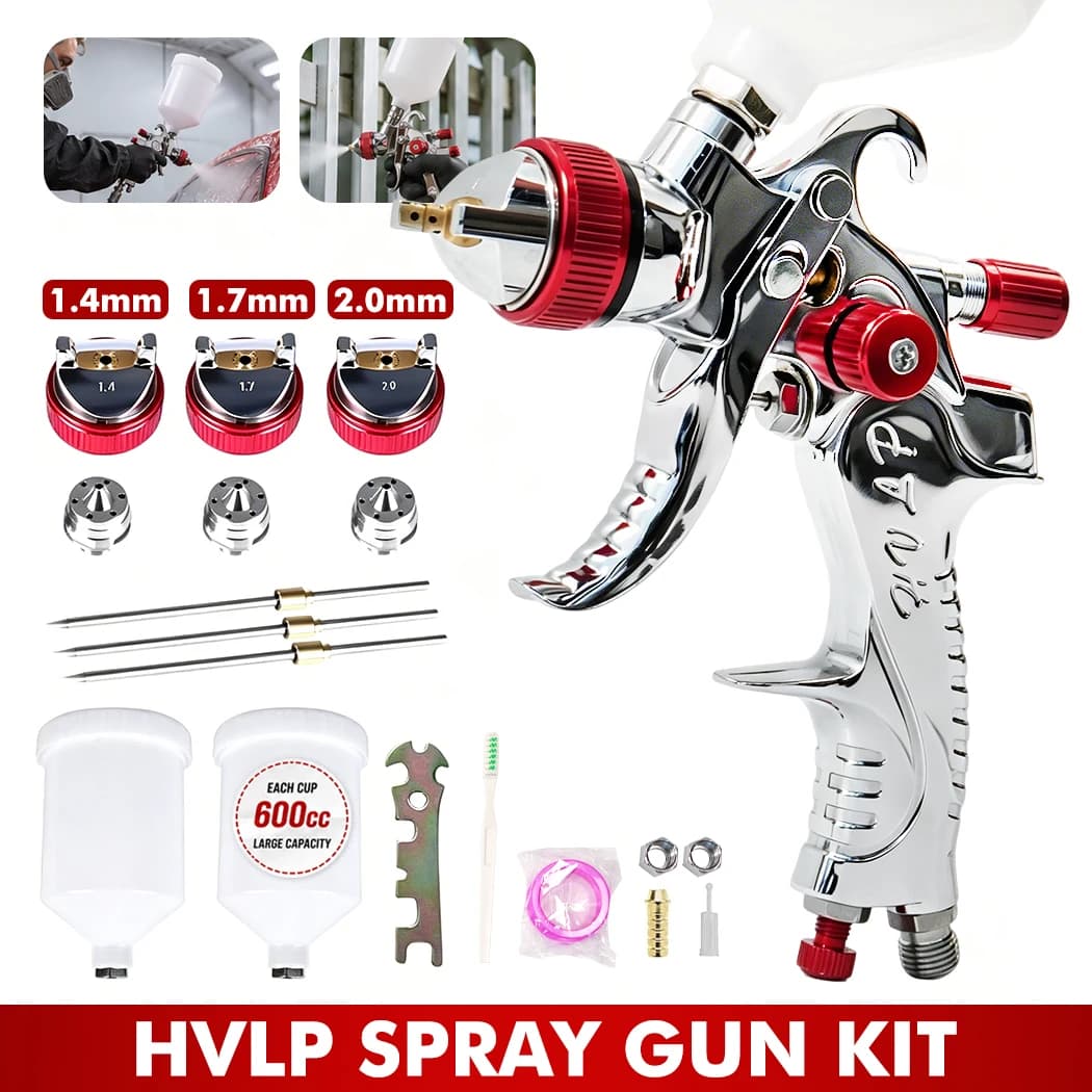 PORIYA Spray Gun Paint Gun Kit HVLP Gravity Feed Air 1.4mm 1.7mm 2mm 3Tips