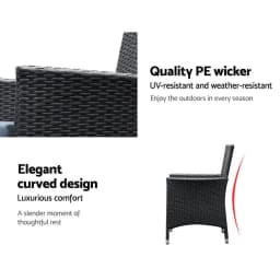 7 Piece Outdoor Wicker Dining Set Black Patio Lounge Furniture with Cushions