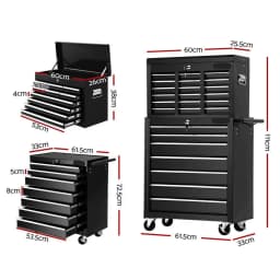 17 Drawer Mobile Tool Box Cabinet Chest Trolley Garage Storage Organizer Black